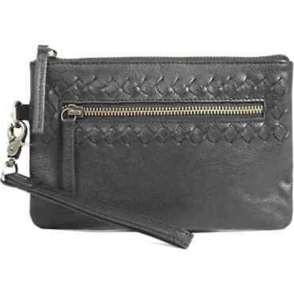 DAY & MOOD Sting Genuine Black Soft Leather Clutch Wristlet - Picture 1 of 7